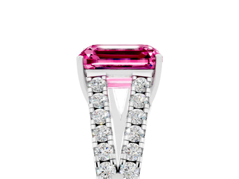 White gold Emerald Cut Pink Sapphire Split Shank Pavé Engagement Ring with Four-Prong Setting_41