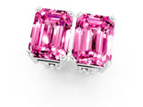 Silver 5.43 Carat Emerald Pink Sapphire Stud Earrings