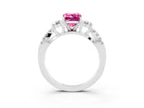 White gold Emerald Cut Pink Sapphire Three-Stone Ring with Pavé Split Shank and Four-Prong Setting_27