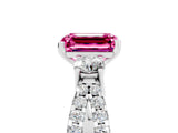 White gold Emerald Cut Pink Sapphire Three-Stone Ring with Pavé Split Shank and Four-Prong Setting_29