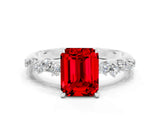 White gold Emerald Cut Ruby Cluster Side Stone Solitaire Ring with Prong Setting_24