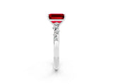 White gold Emerald Cut Ruby Cluster Side Stone Solitaire Ring with Prong Setting_26