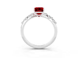White gold Emerald Cut Ruby Cluster Side Stone Solitaire Ring with Prong Setting_27