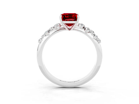 White gold Emerald Cut Ruby Cluster Side Stone Solitaire Ring with Prong Setting_27