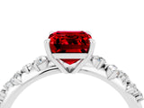 White gold Emerald Cut Ruby Cluster Side Stone Solitaire Ring with Prong Setting_28