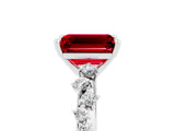 White gold Emerald Cut Ruby Cluster Side Stone Solitaire Ring with Prong Setting_29