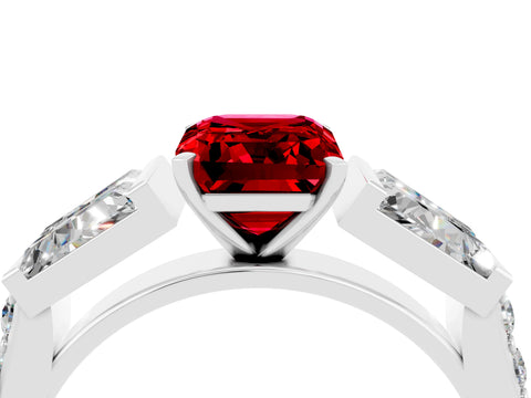 White gold Emerald Cut Ruby Engagement Ring with Baguette Side Stones and Channel Set Band_4