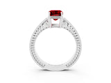 White gold Emerald Cut Ruby Engagement Ring with Milgrain Channel Set Band and Prong Setting_3