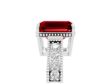 White gold Emerald Cut Ruby Engagement Ring with Milgrain Channel Set Band and Prong Setting_5