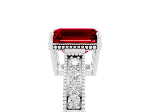 White gold Emerald Cut Ruby Engagement Ring with Milgrain Channel Set Band and Prong Setting_5