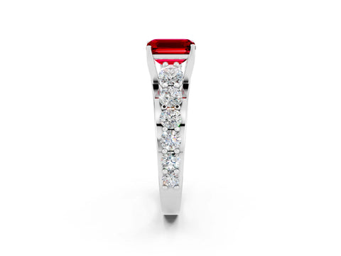 White gold Emerald Cut Ruby Engagement Ring with Pavé Band and Four-Prong Setting_2