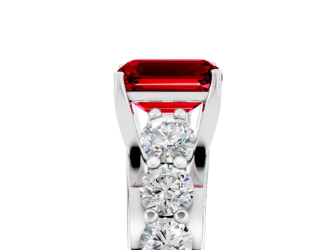 White gold Emerald Cut Ruby Engagement Ring with Pavé Band and Four-Prong Setting_5