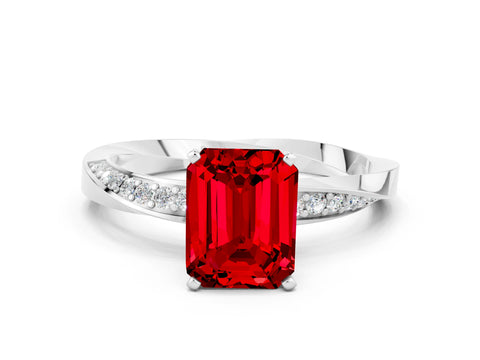 White gold Emerald Cut Ruby Engagement Ring with Side Stone Accents and Four-Prong Setting_27