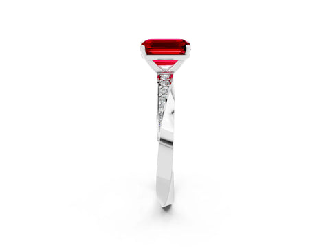 White gold Emerald Cut Ruby Engagement Ring with Side Stone Accents and Four-Prong Setting_29