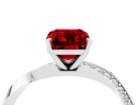 White gold Emerald Cut Ruby Engagement Ring with Side Stone Accents and Four-Prong Setting_31