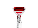 White gold Emerald Cut Ruby Engagement Ring with Side Stone Accents and Four-Prong Setting_77