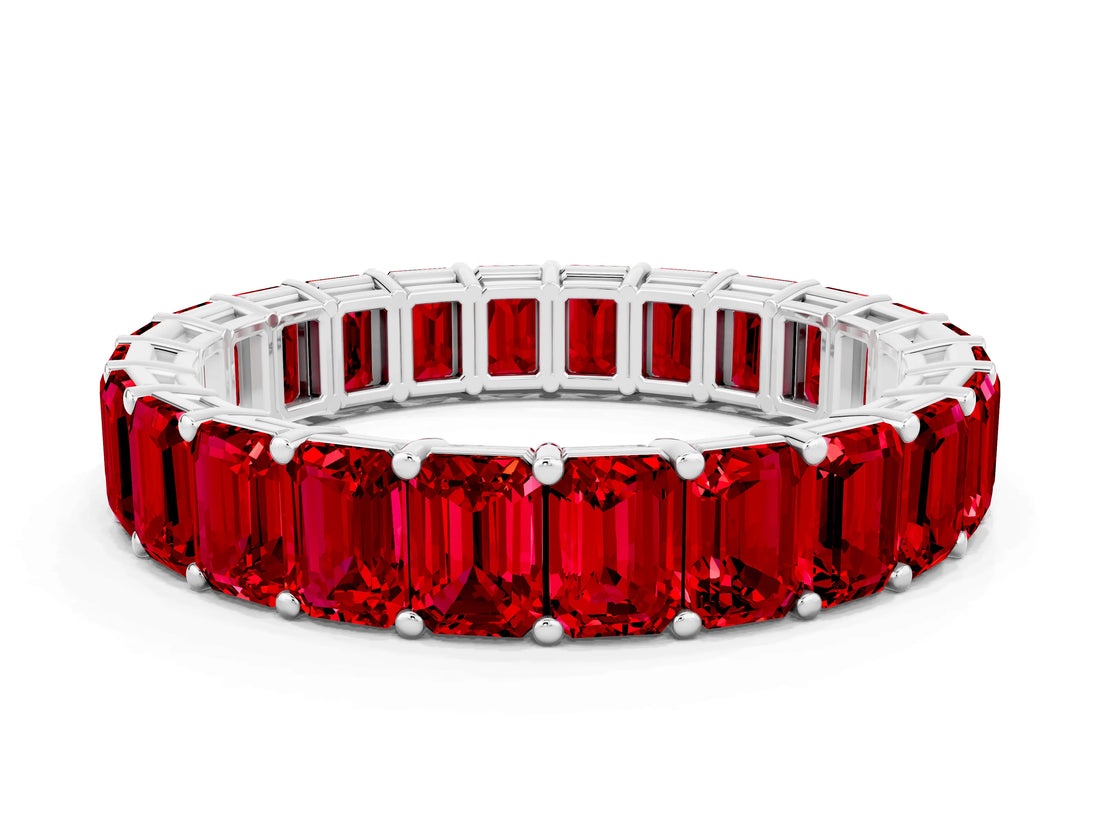 White gold Emerald Cut Ruby Eternity Band with Shared Prong Setting_6