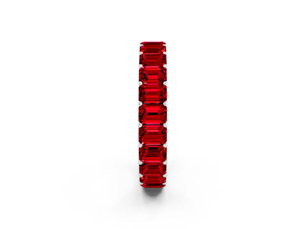 White Gold Emerald Cut Lab-Grown Ruby North-South Eternity Wedding Band with Shared Prongs