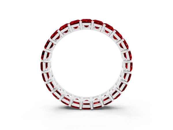White Gold Emerald Cut Lab-Grown Ruby North-South Eternity Wedding Band with Shared Prongs
