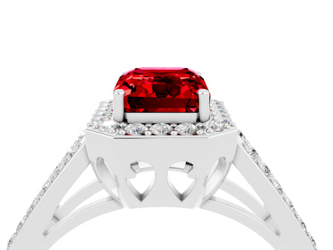 White gold Emerald Cut Ruby Halo Ring with Split Shank U-Prong Band and Four-Prong Setting_4