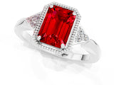 White gold Emerald Cut Ruby Halo Ring with Tapered Band and Four-Prong Setting_1