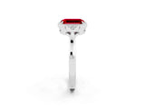 White gold Emerald Cut Ruby Halo Ring with Tapered Band and Four-Prong Setting_2