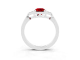 White gold Emerald Cut Ruby Halo Ring with Tapered Band and Four-Prong Setting_3