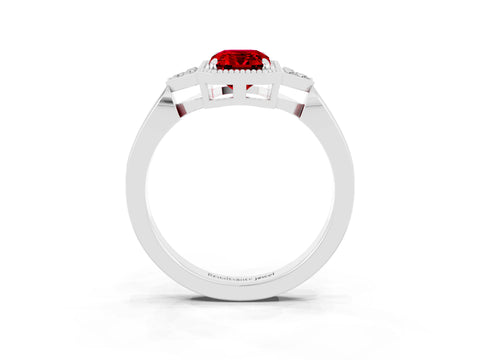 White gold Emerald Cut Ruby Halo Ring with Tapered Band and Four-Prong Setting_3