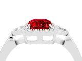 White gold Emerald Cut Ruby Halo Ring with Tapered Band and Four-Prong Setting_4