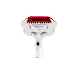 White gold Emerald Cut Ruby Halo Ring with Tapered Band and Four-Prong Setting_5