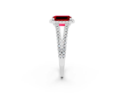White gold Emerald Cut Ruby Halo Split Shank Engagement Ring_14