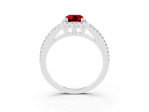 White gold Emerald Cut Ruby Halo Split Shank Engagement Ring_15