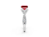 White gold Emerald Cut Ruby  Halo Twist Band Solitaire Prong Setting Ring_26