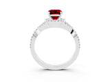 White gold Emerald Cut Ruby  Halo Twist Band Solitaire Prong Setting Ring_27