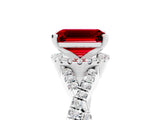 White gold Emerald Cut Ruby  Halo Twist Band Solitaire Prong Setting Ring_29