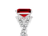 White gold Emerald Cut Ruby Halo Twist Band Solitaire Prong Setting Ring_5