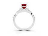 White gold Emerald Cut Ruby  Halo Twist Band Solitaire Prong Setting Ring_57