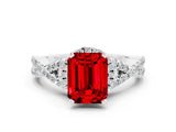 White gold Emerald Cut Ruby Halo Twist Band Solitaire Prong Setting Ring