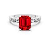 White gold Emerald Cut Ruby Milgrain Pavé Engagement Ring with Four-Prong Setting_12