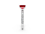 White gold Emerald Cut Ruby Milgrain Pavé Engagement Ring with Four-Prong Setting_14