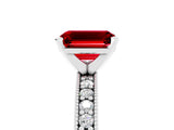 White gold Emerald Cut Ruby Milgrain Pavé Engagement Ring with Four-Prong Setting_17