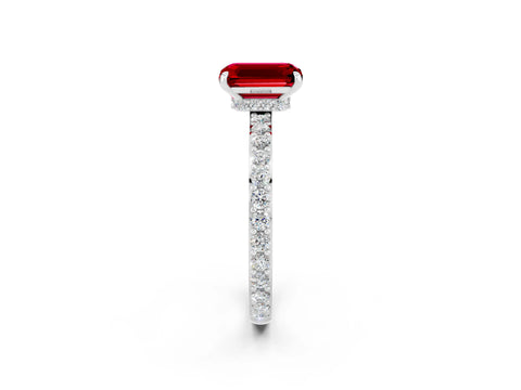White gold Emerald Cut Ruby Pavé Engagement Ring with Round  Accents and Prong Setting_26