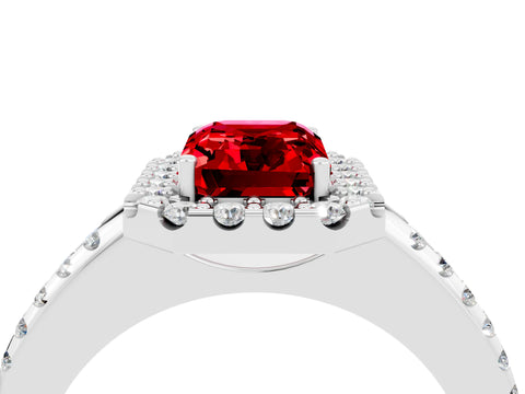 White gold Emerald Cut Ruby Pavé Halo Ring with Four-Prong Setting_16
