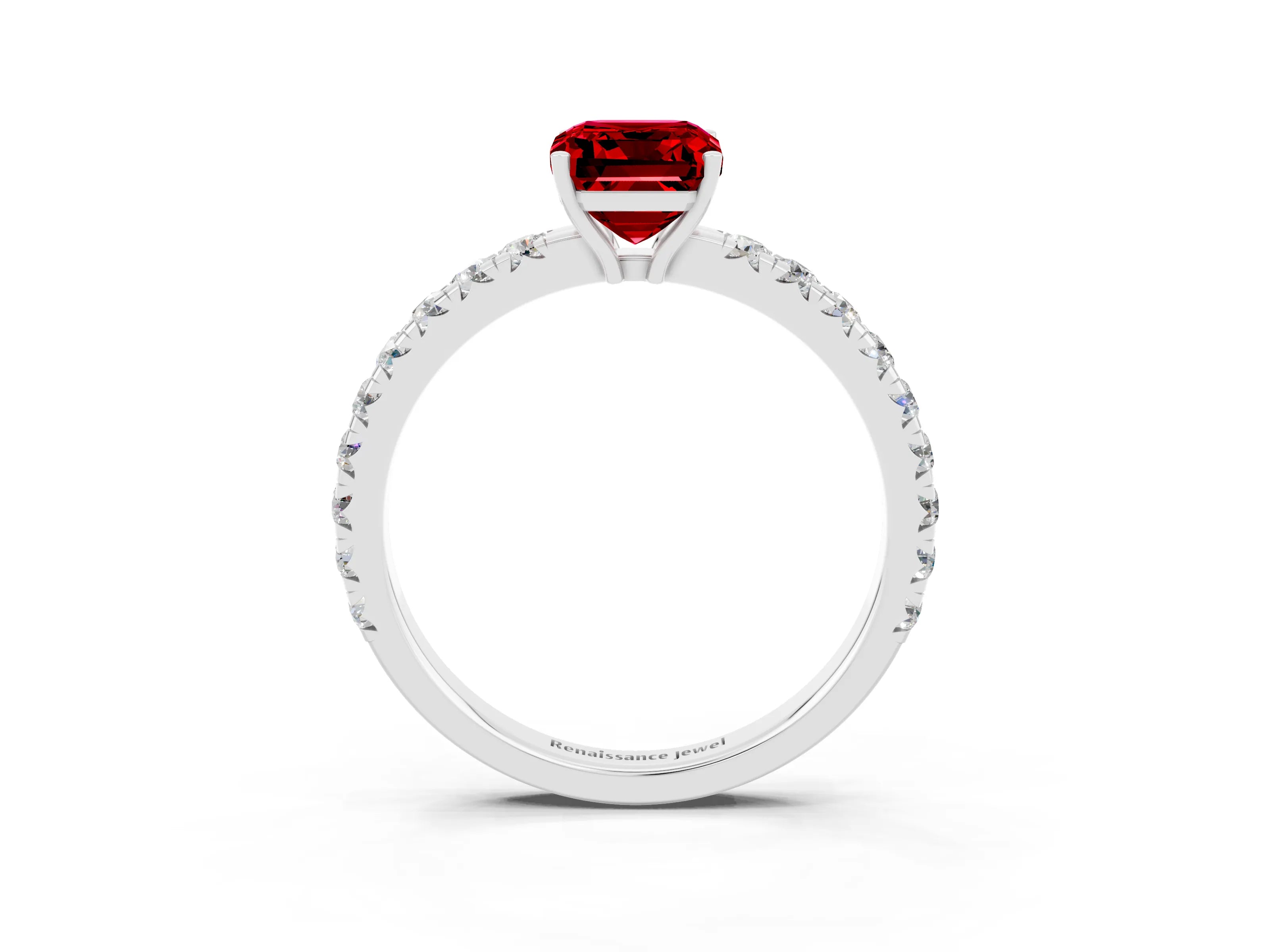 White gold Emerald Cut Ruby Pavé Solitaire Engagement Ring with Four-Prong Setting_15