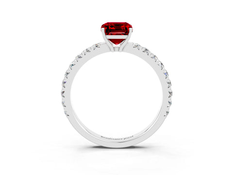 White gold Emerald Cut Ruby Pavé Solitaire Engagement Ring with Four-Prong Setting_15