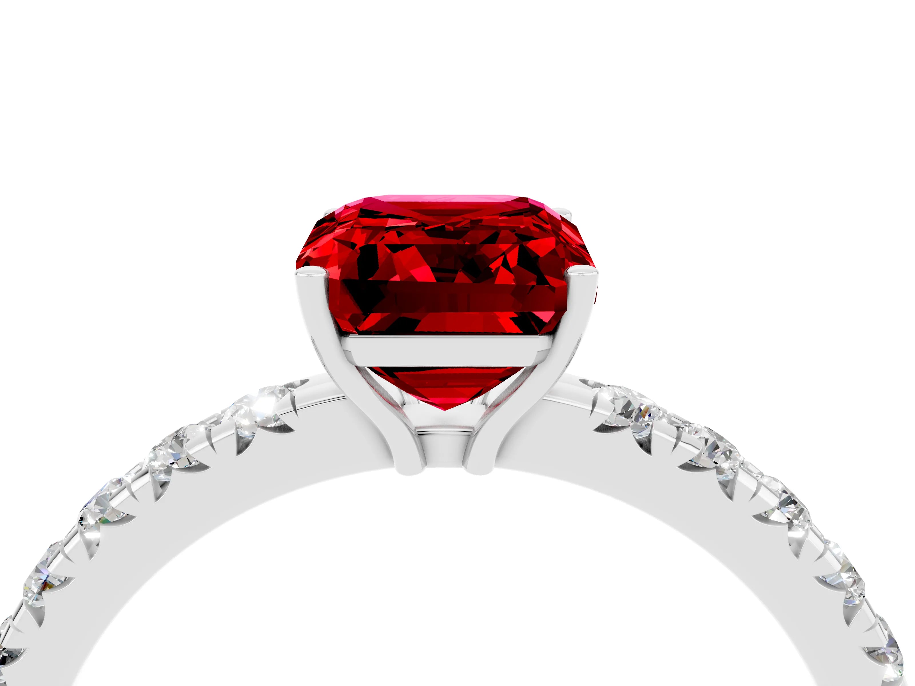 White gold Emerald Cut Ruby Pavé Solitaire Engagement Ring with Four-Prong Setting_16