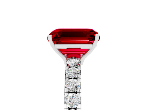 White gold Emerald Cut Ruby Pavé Solitaire Engagement Ring with Four-Prong Setting_17