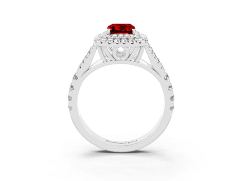White gold Emerald Cut Ruby Pavé Split Shank Double Halo Engagement Ring_3