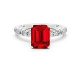 White gold Emerald Cut Ruby Pave Band Solitaire Ring with Four-Prong Setting_24