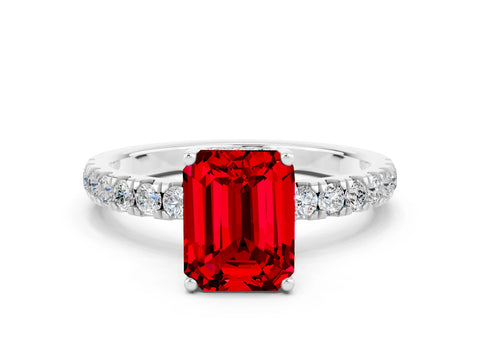 White gold Emerald Cut Ruby Pave Band Solitaire Ring with Four-Prong Setting_24